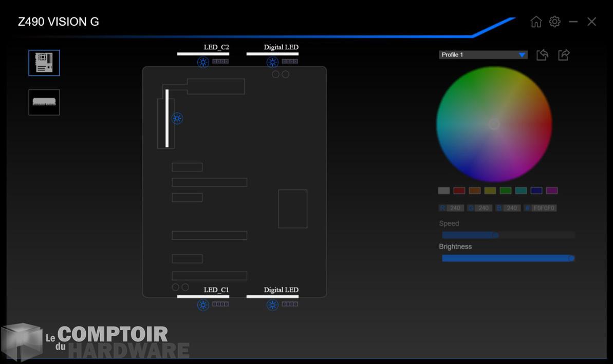 gigabyte z490 vision g - application : rgb fusion 2.0