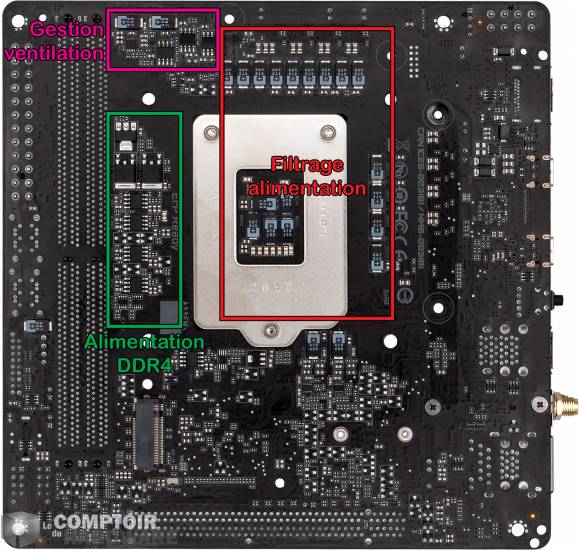 gigabyte z590i vision d - vue détaillée du pcb : face arrière [cliquer pour agrandir]