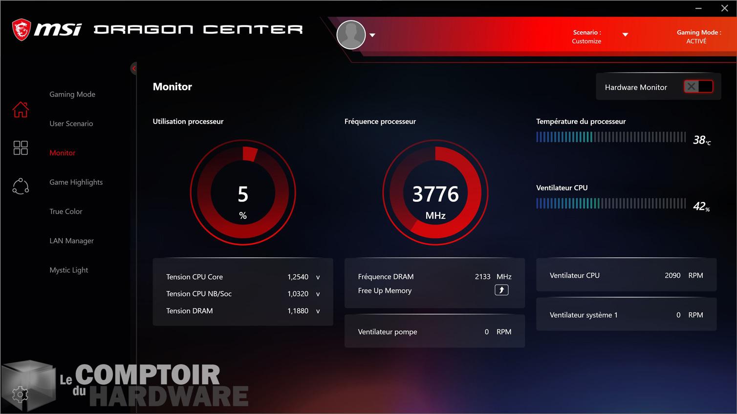 msi mag b550 tomahawk - dragon center : monitoring