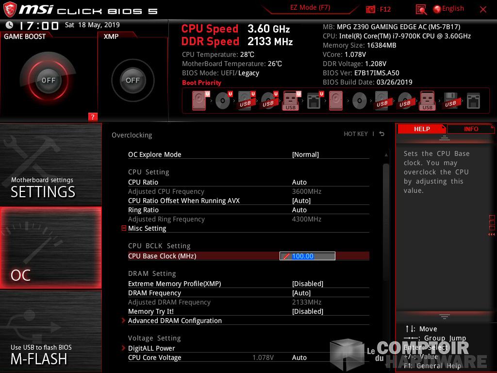 msi mpg z390 gaming edge ac - interface bios pour l'oc