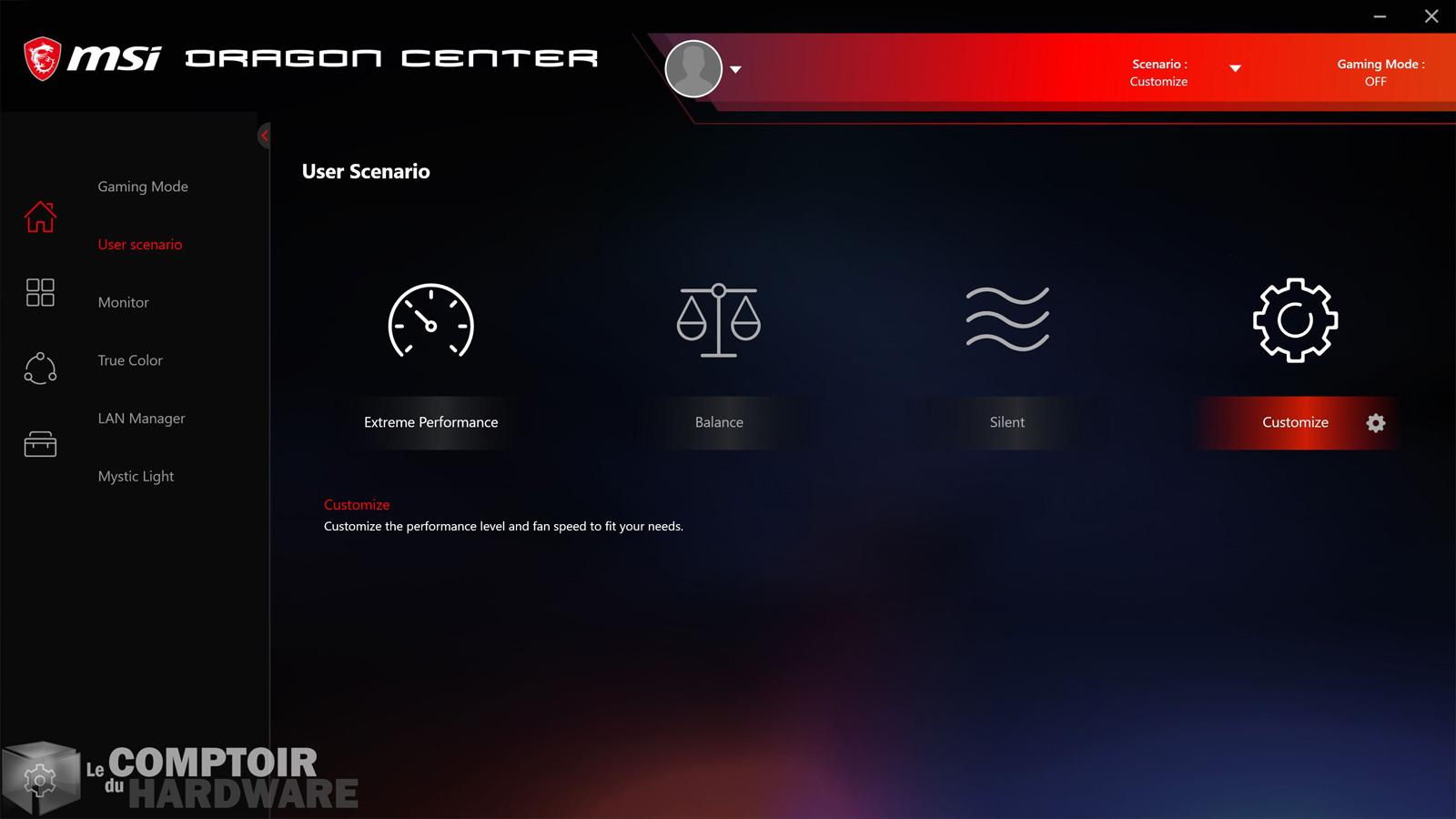 msi x570 meg unify - dragon center : profils de la configuration
