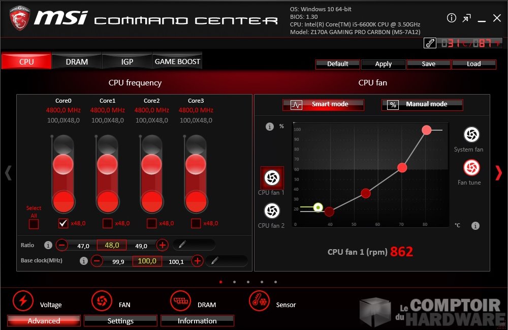 Menu principal du Command Center