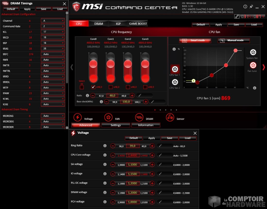 MSi Command Center réglage tensions et timings