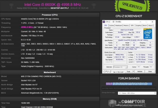 Max validation CPU-Z @4998.8 MHz [cliquer pour agrandir]