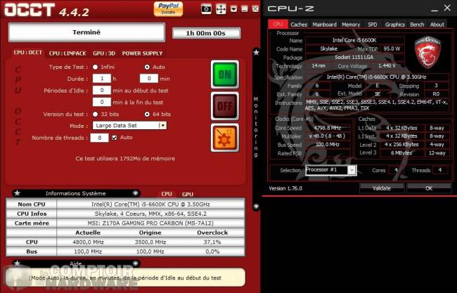 Une heure d'OCCT @4.8 GHz [cliquer pour agrandir]