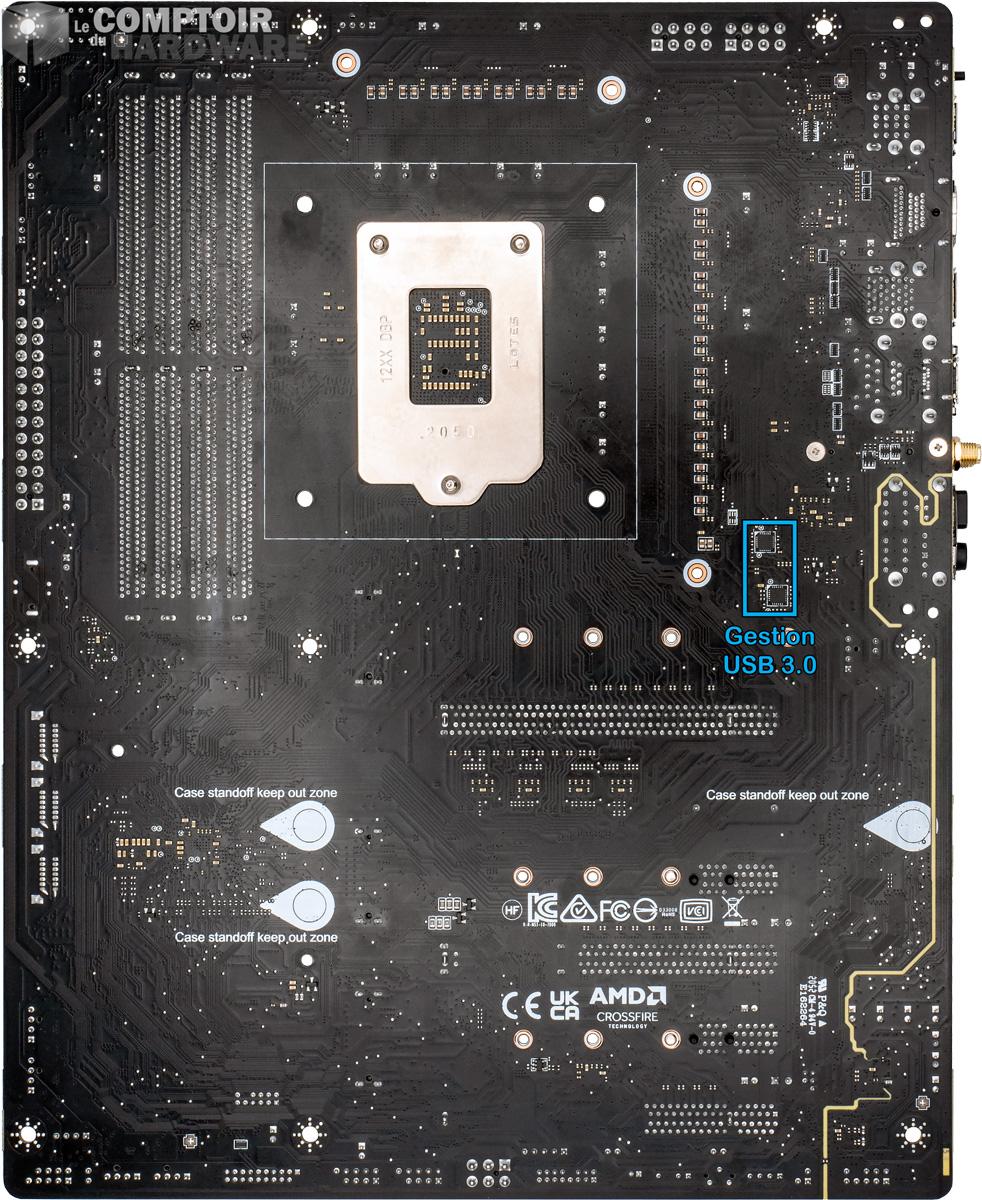 msi mpg z590 gaming carbon wifi - vue détaillée du PCB : face arrière