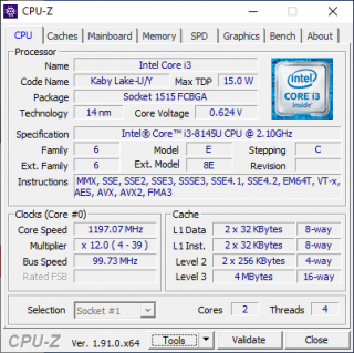 CPU-Z au repos [cliquer pour agrandir]