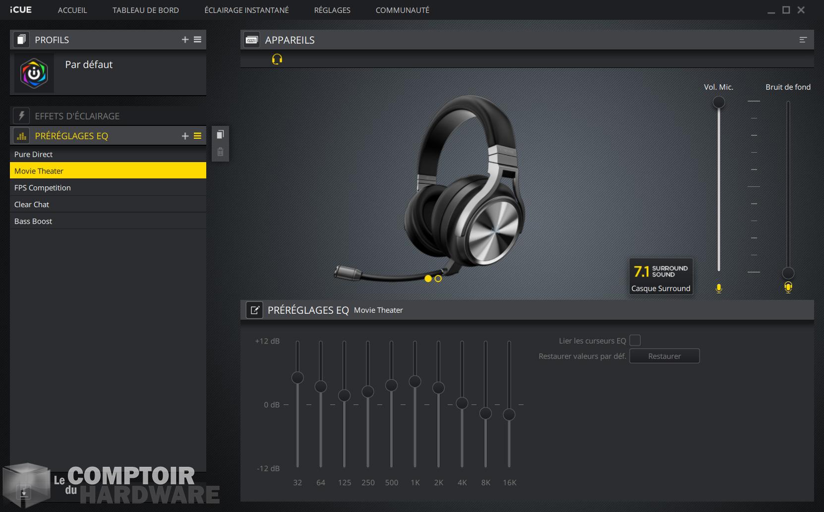 corsair virtuoso rgb wireless se - interface sur le logiciel icue