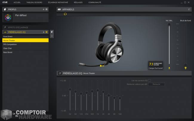 corsair virtuoso rgb wireless se - interface sur le logiciel icue [cliquer pour agrandir]