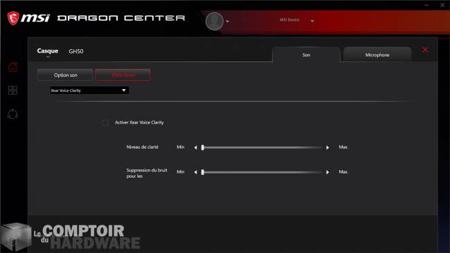 msi immerse gh50 - dragon center : gestion des voix [cliquer pour agrandir]