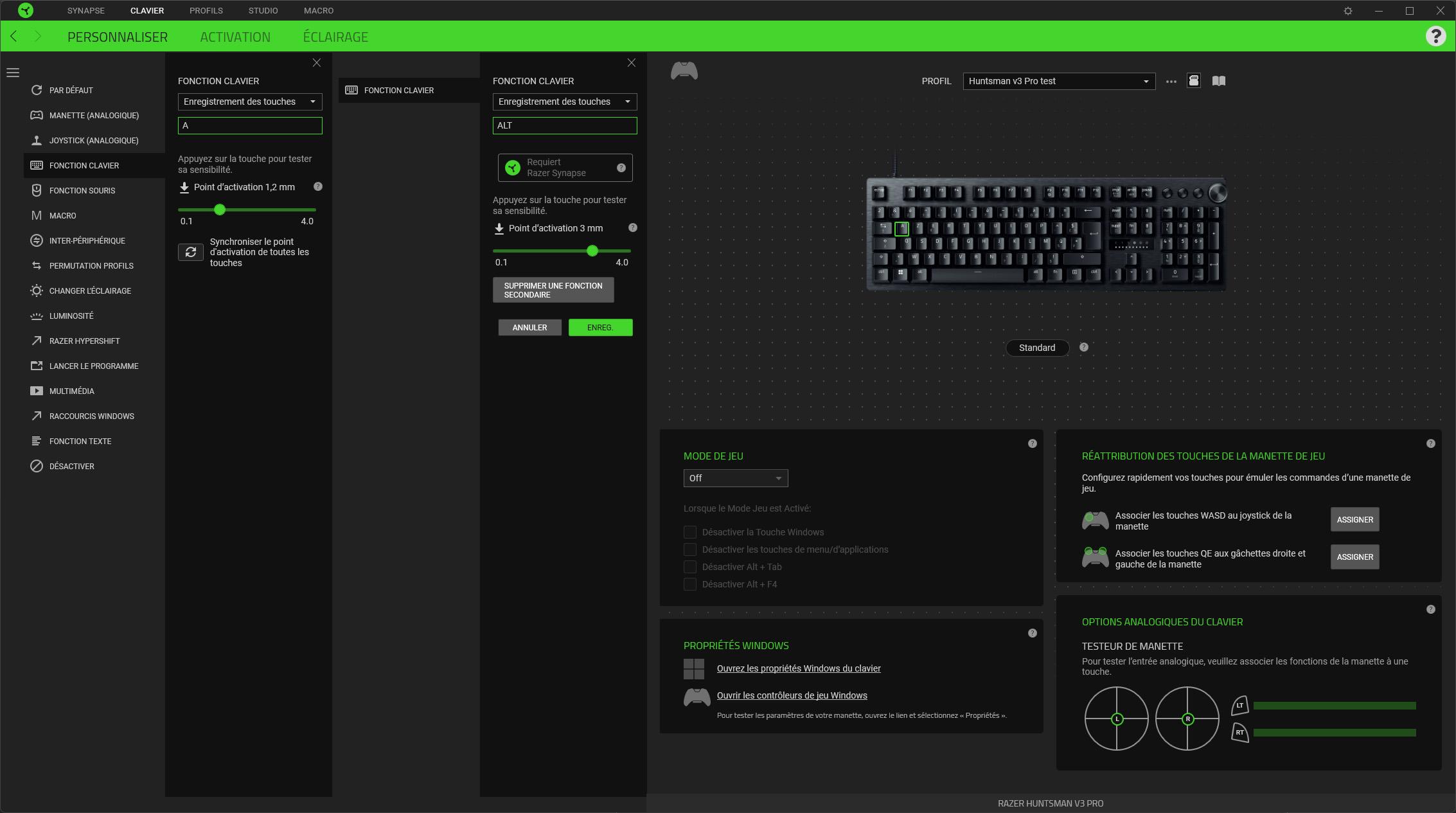 Razer Huntsman V3 Pro : Synapse 3 et la double activation