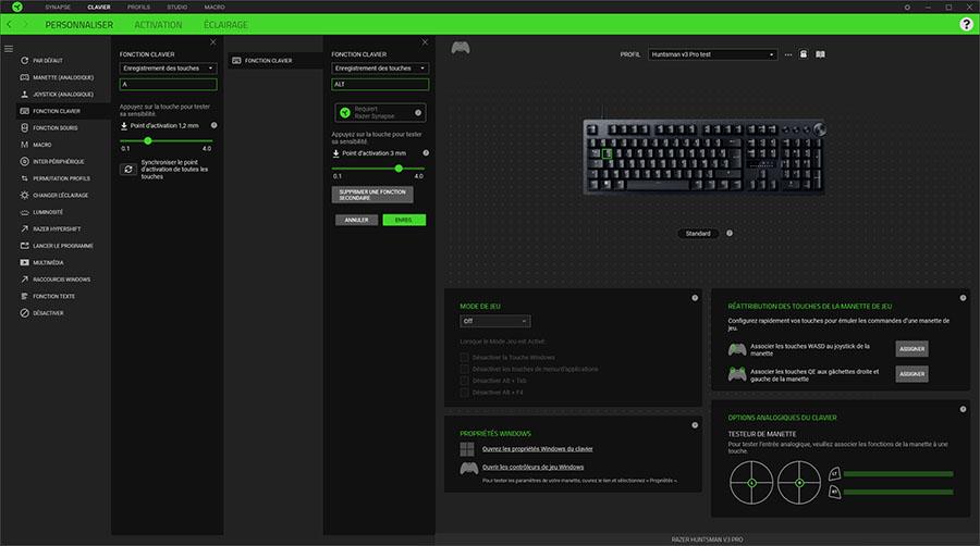 Razer Huntsman V3 Pro : Synapse 3 et la double activation [cliquer pour agrandir]