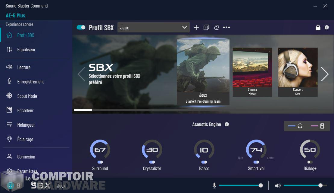 creative sound blasterx ae 5 plus - sound blaster command : effet sbx