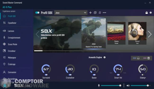creative sound blasterx ae 5 plus - sound blaster command : effet sbx [cliquer pour agrandir]
