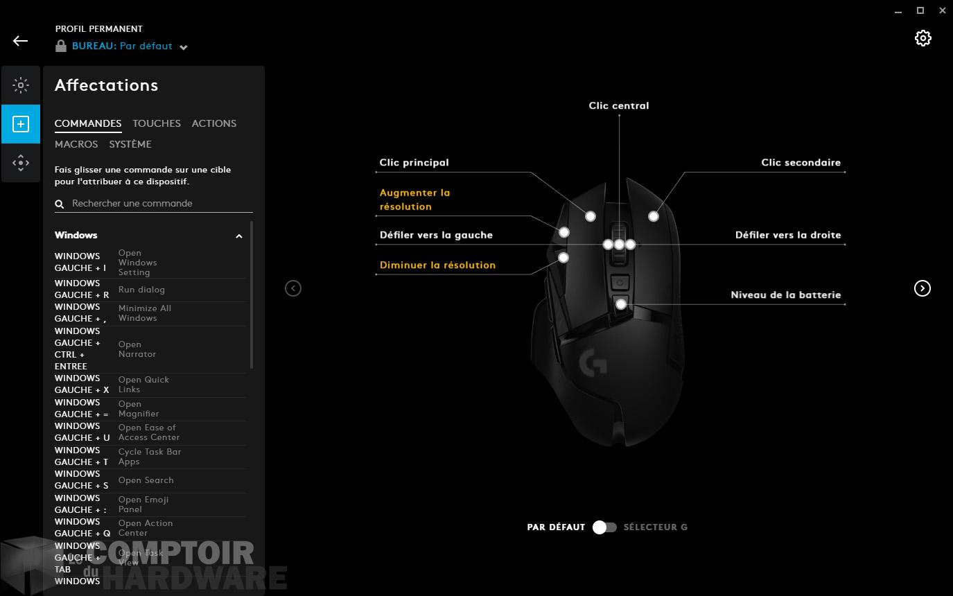 G-Hub : affectation individuelles et personnalisée des touches