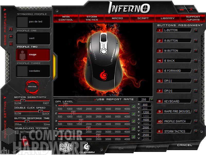 inferno : sensibilités / assignation des boutons / polling