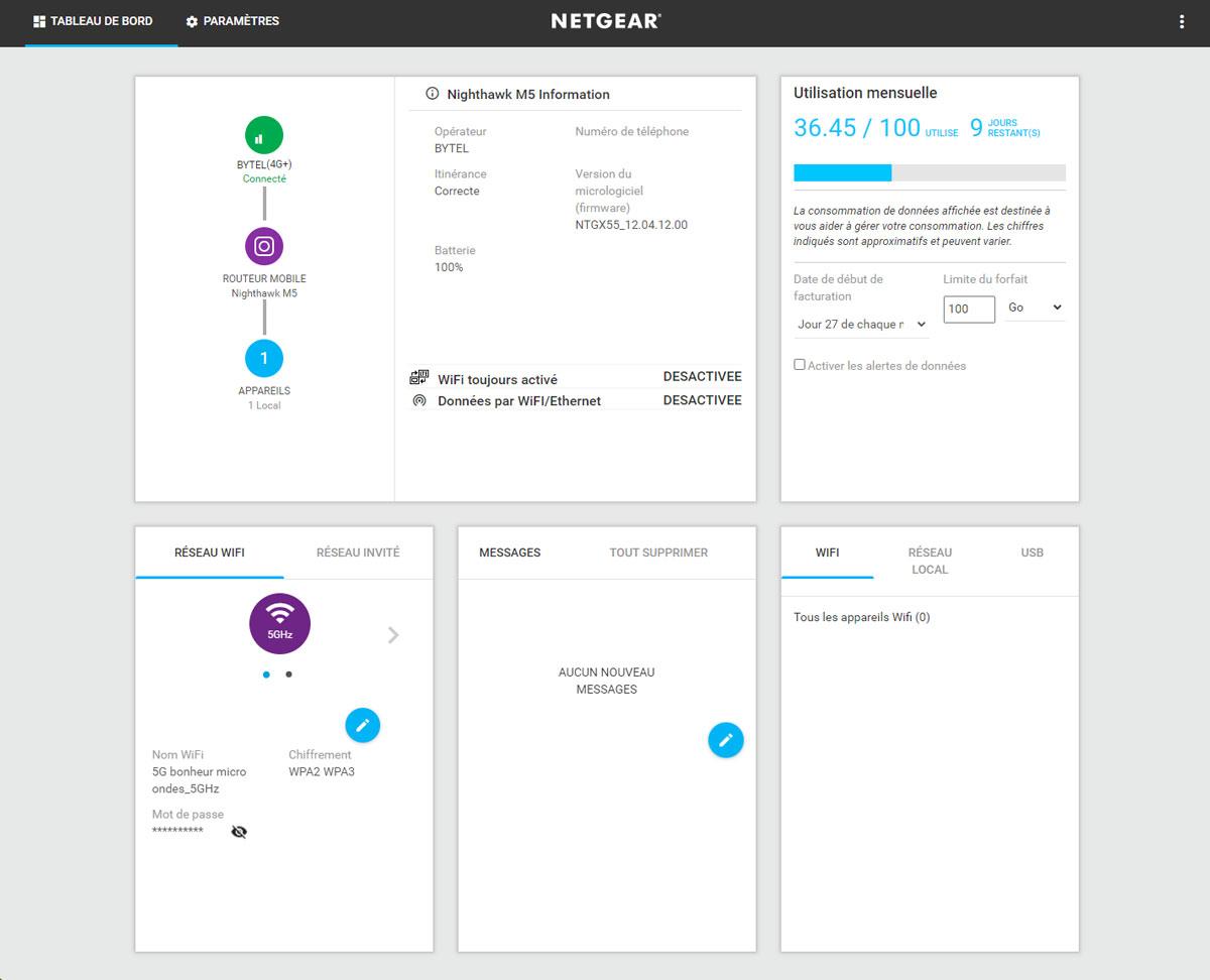 m5 accueil de l'interface web