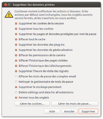 Suppression des Cookies sur Opera