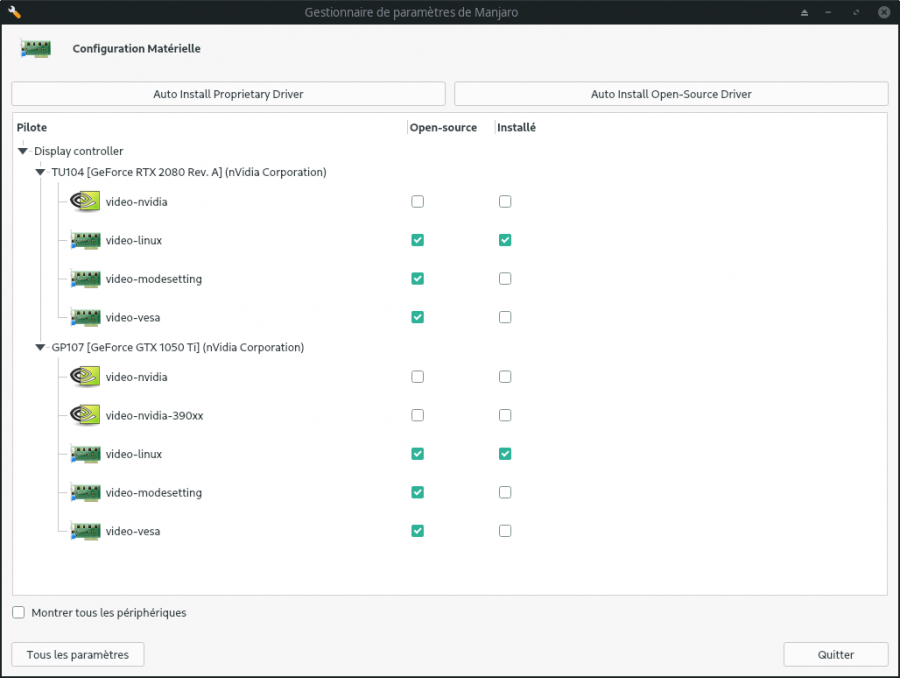 manjaro auto install proprietary drivers