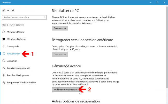 Bien cachées, ces options de redémarrage ! [cliquer pour agrandir]