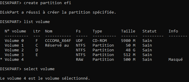 diskpart creation efi