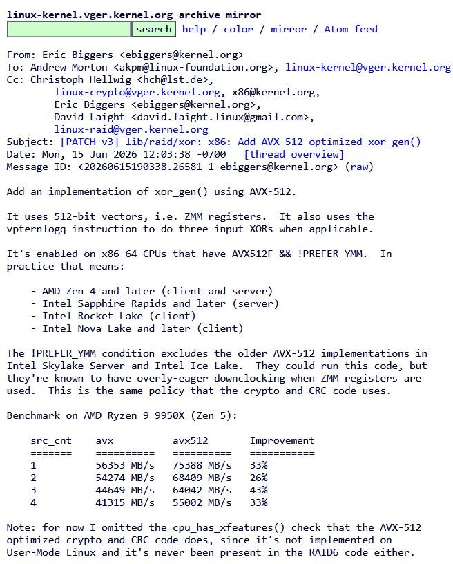 Les Nova Lake listés avec un support AVX-512 dans un correctif Linux